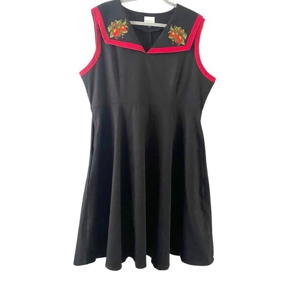 Royal Monk Black Red Strawberry Fields Collar Swing Sleeveless Dress No Belt 3X - Picture 2 of 11
